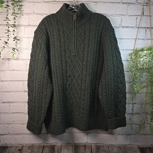 JOSEPH TURNER MENS 1/4 ZIP MOCK NECK FISHERMAN KNIT LAMBSWOOL GREEN SWEATER XL